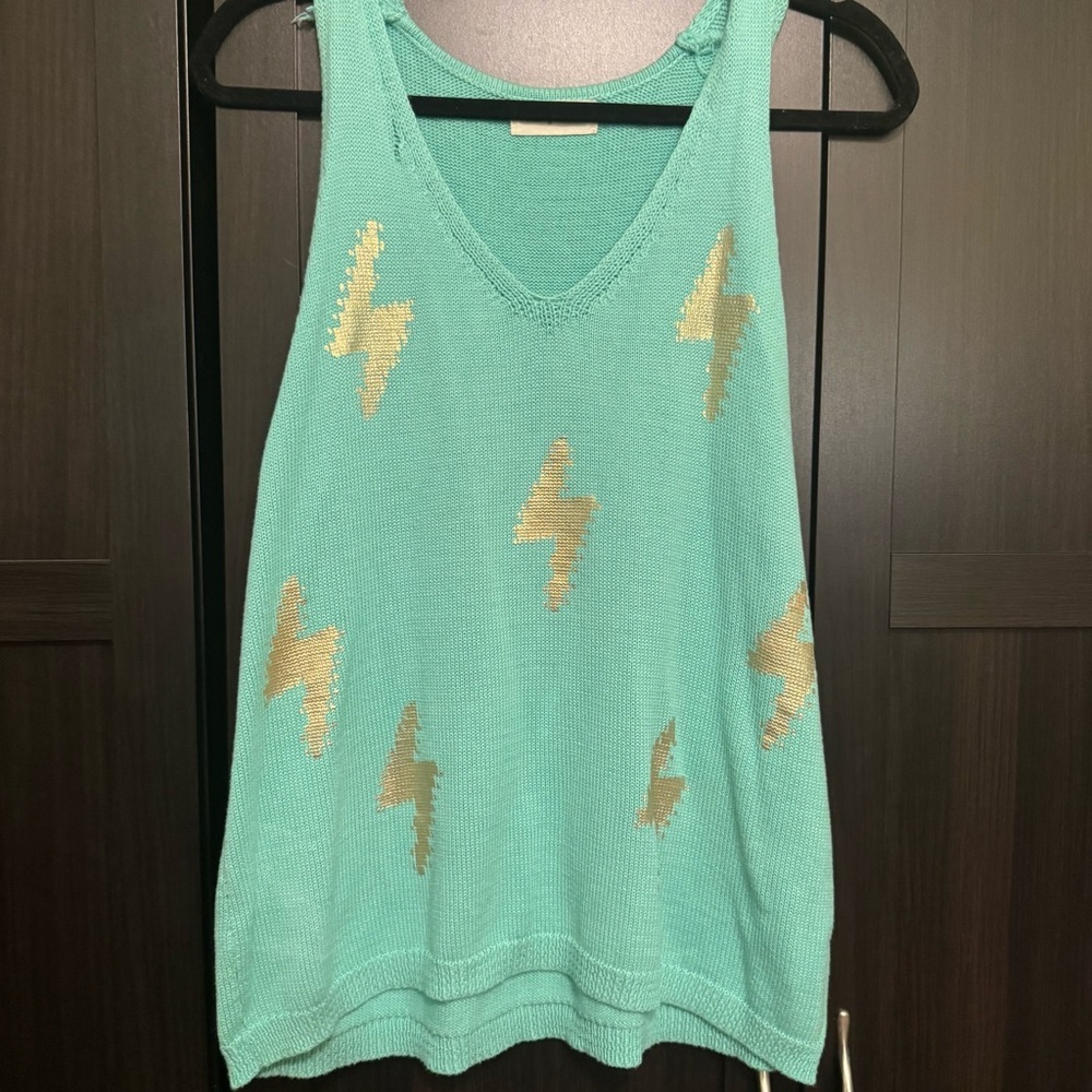 Stylish Teal Tank Top with Gold Lightning Accents​
